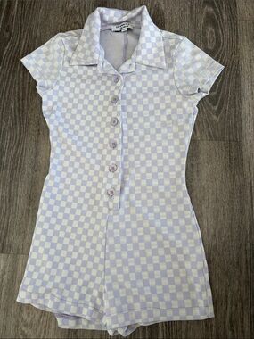 Frankie’s Bikinis Purple Checkered Button Romper